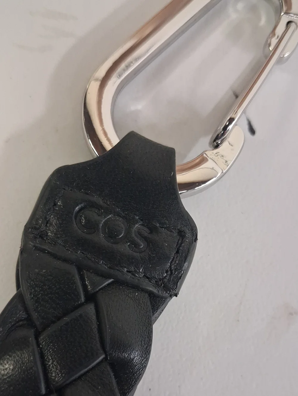 COS Braided Leather Keychain with Silver Carabiner - Black